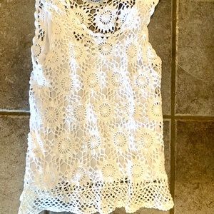 J.A.C. Bright white crocheted lined tank; L